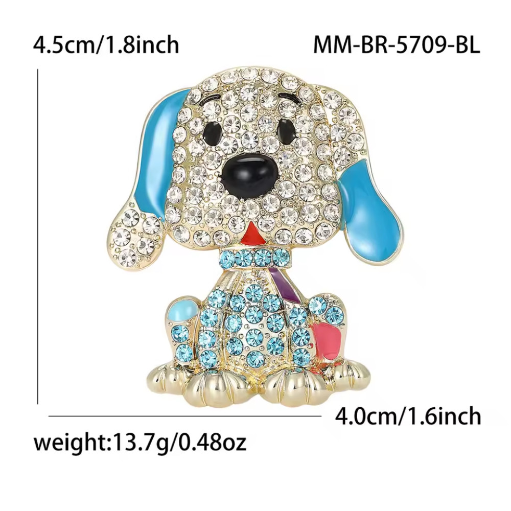 Sparkling Blue Rhinestone Dog Brooch Animal Gold Pin Spring Summer Jewelry Gift