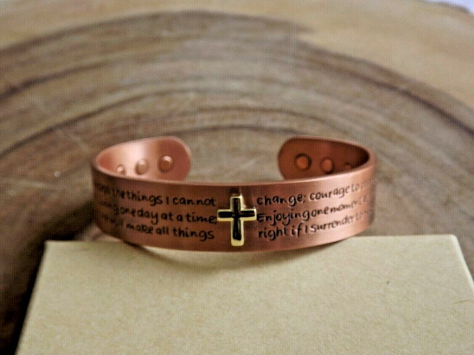 Cross Prayers Pure Copper Magnetic Bracelet Arthritis Pain Therapy Energy Cuff