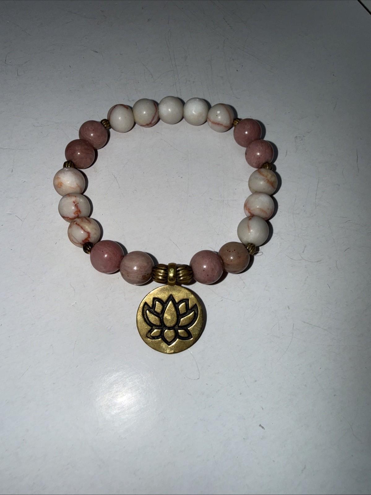 Shivam Jasper Rhodonite Genuine Gemstone Brass Bracelet Love Stability Calm