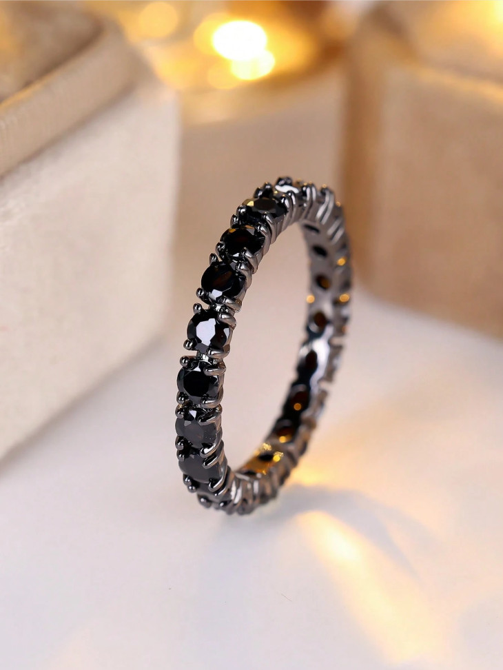 Boho Cubic Zirconia Eternity Band Women Promise Ring Dainty Wedding Jewelry Gift