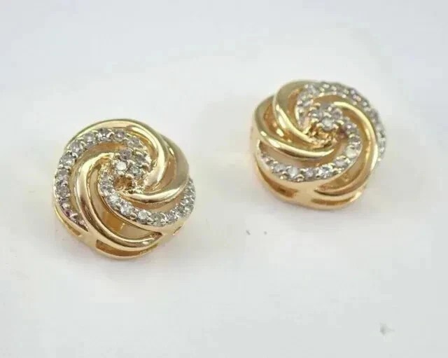 14K Yellow Gold Plated 1 Ct Round Cut Simulated Diamond Cluster Stud Earrings