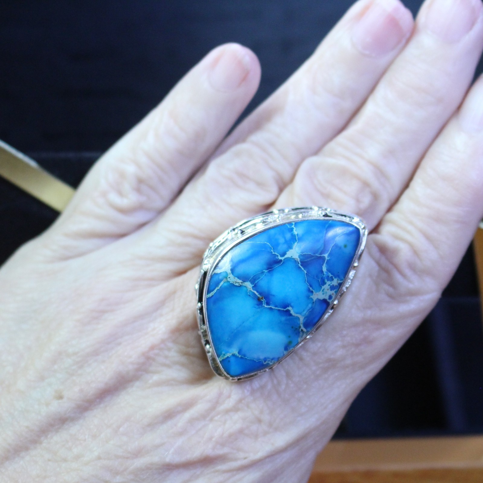Sterling Silver and Turquoise Statement Ring, 30 Grams, size 8.5, Marked 925