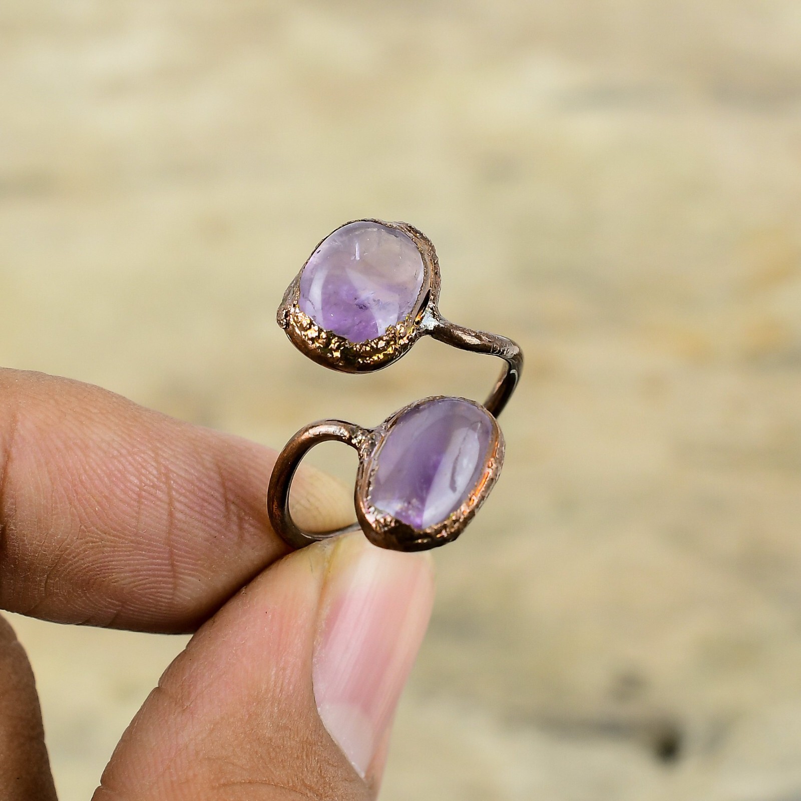 African Amethyst Copper Electroformed Stackable Adjustable Ring Size Adjustable
