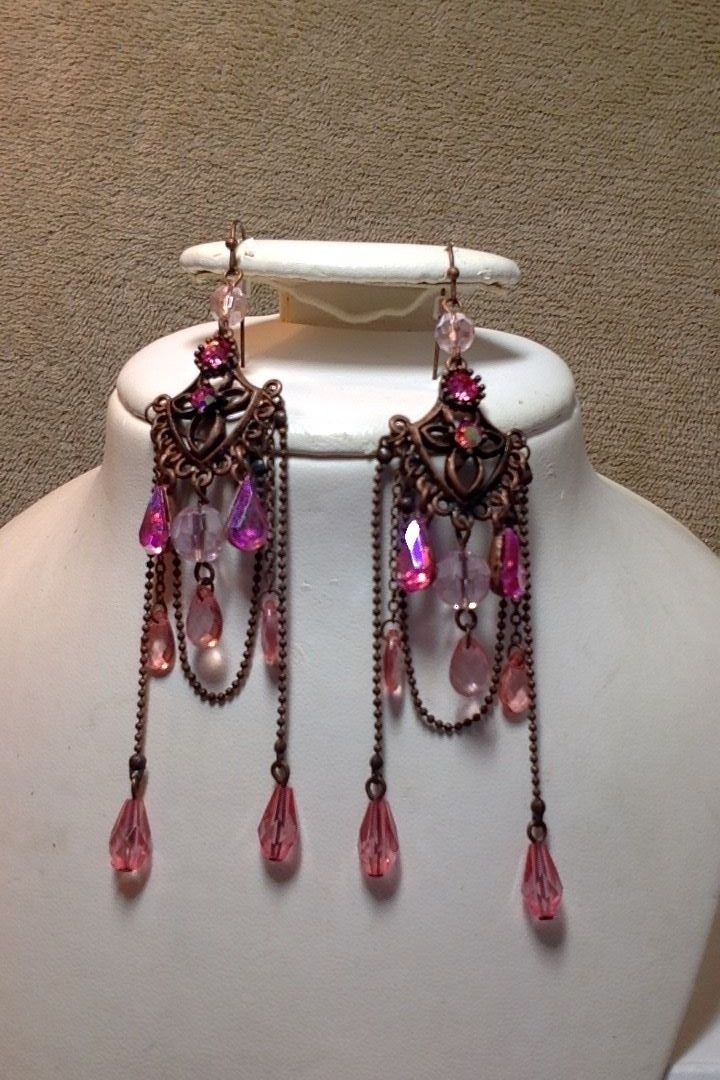 Antika Earrings Ear Dangle Stone Women New Fashion Blooming Pink Victorian Look