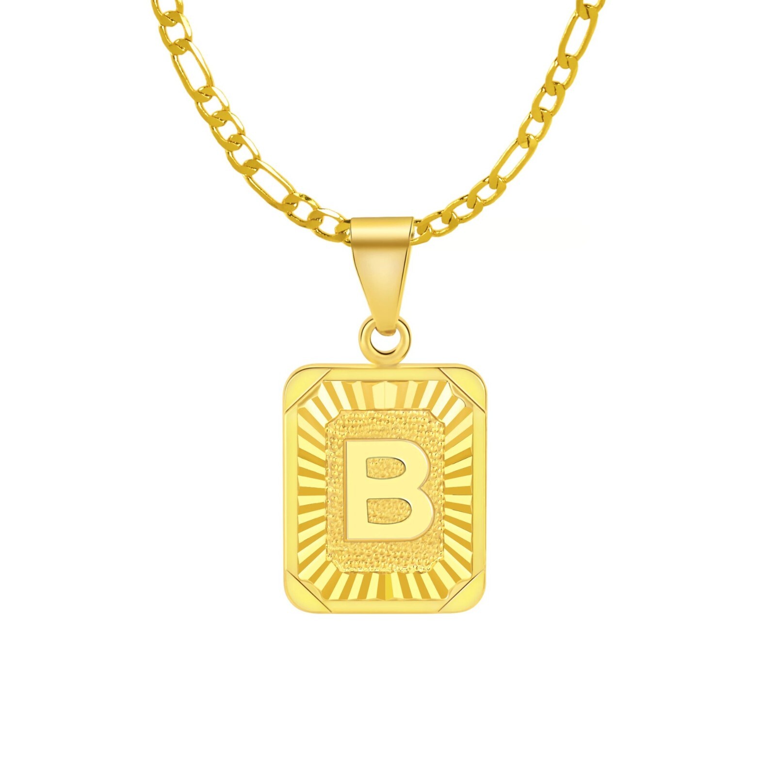 18″ Gold Plated Initial Letter Pendant Necklace Stainless Steel Figaro Chain