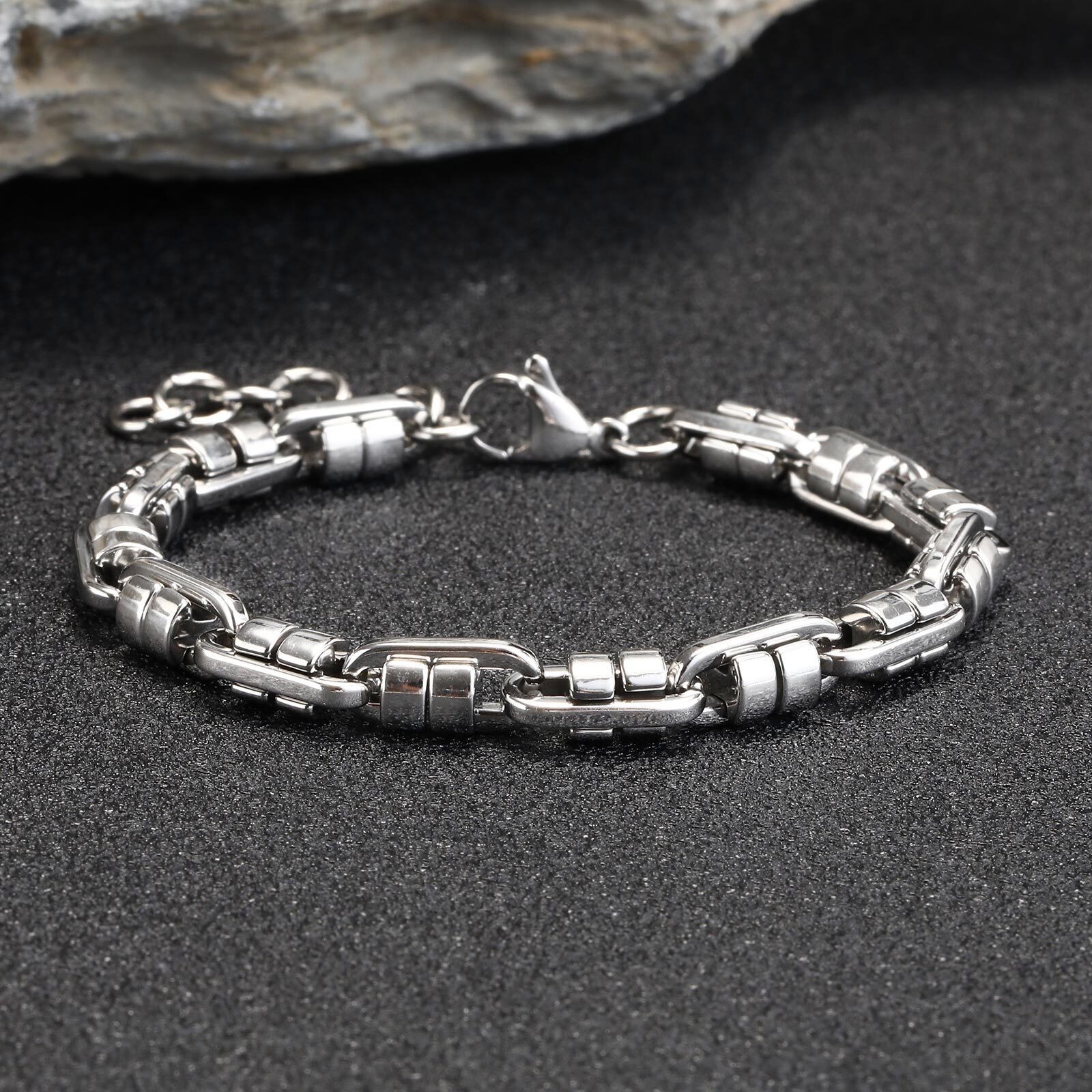 Stainless Steel Chunky Handmade Rolo Link Bracelets Paperclip Wristband Unisex