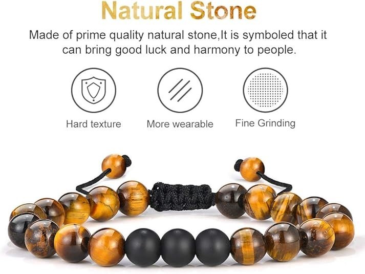 Beaded Bracelets Set Natural Stone 8mm Tiger Eye Birthday Gifts Jewelry 2pcs