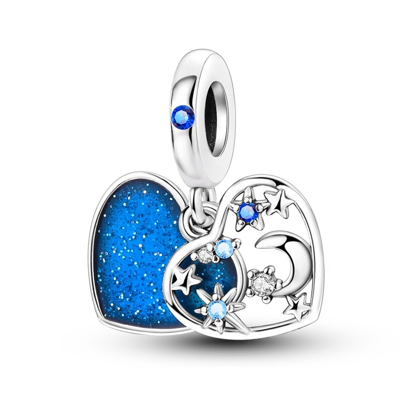 MULA European Silver Plated Charm CZ Enamel Star Moon Love For Women Bracelet