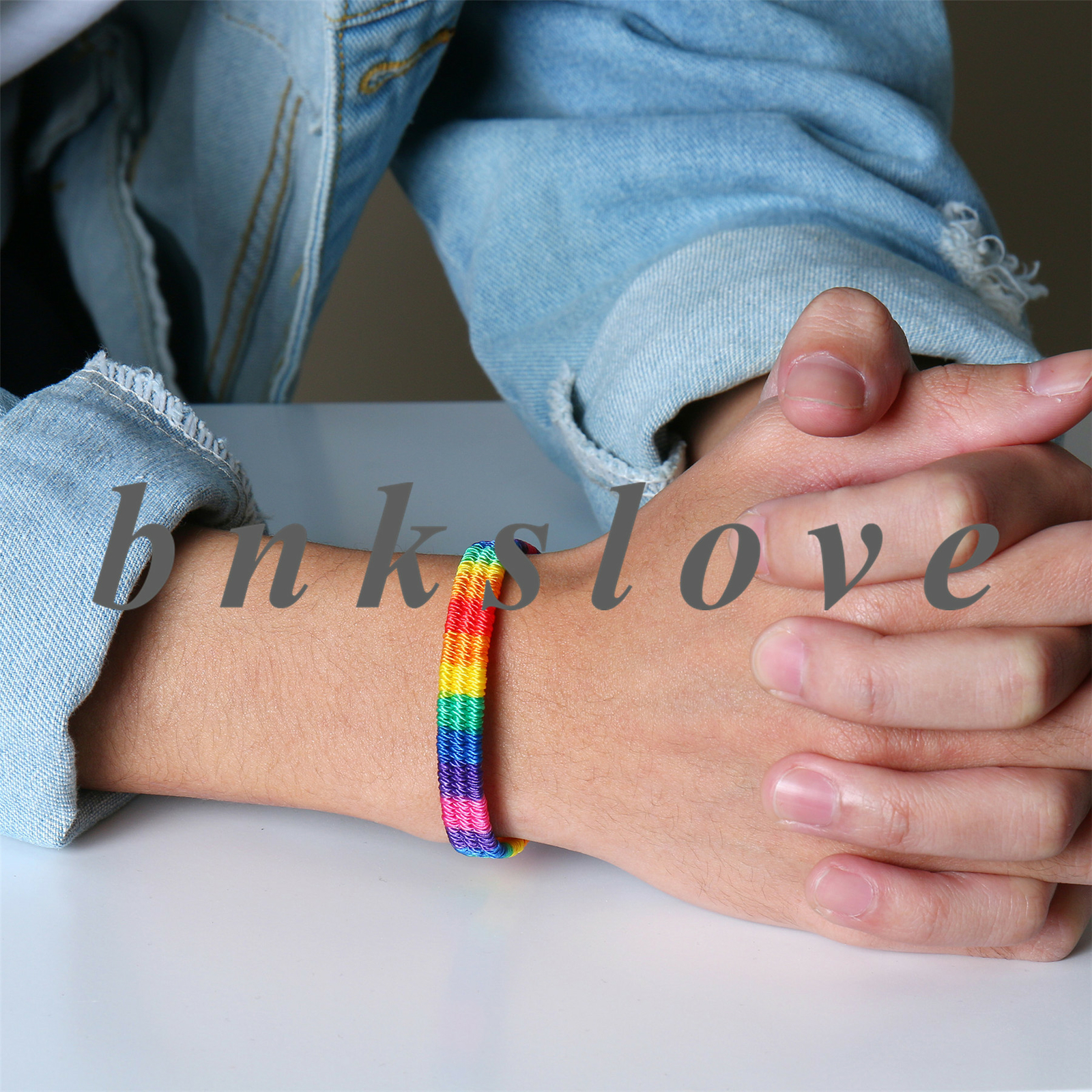 2Pcs Rainbow Pride Bracelets Set Handmade Braided LGBT Gay & Lesbian Bracelet