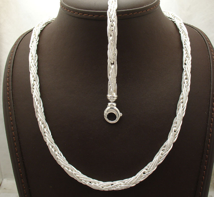 QVC Textured Round Spiga Wheat Chain Bracelet Necklace Real 925 Sterling Silver