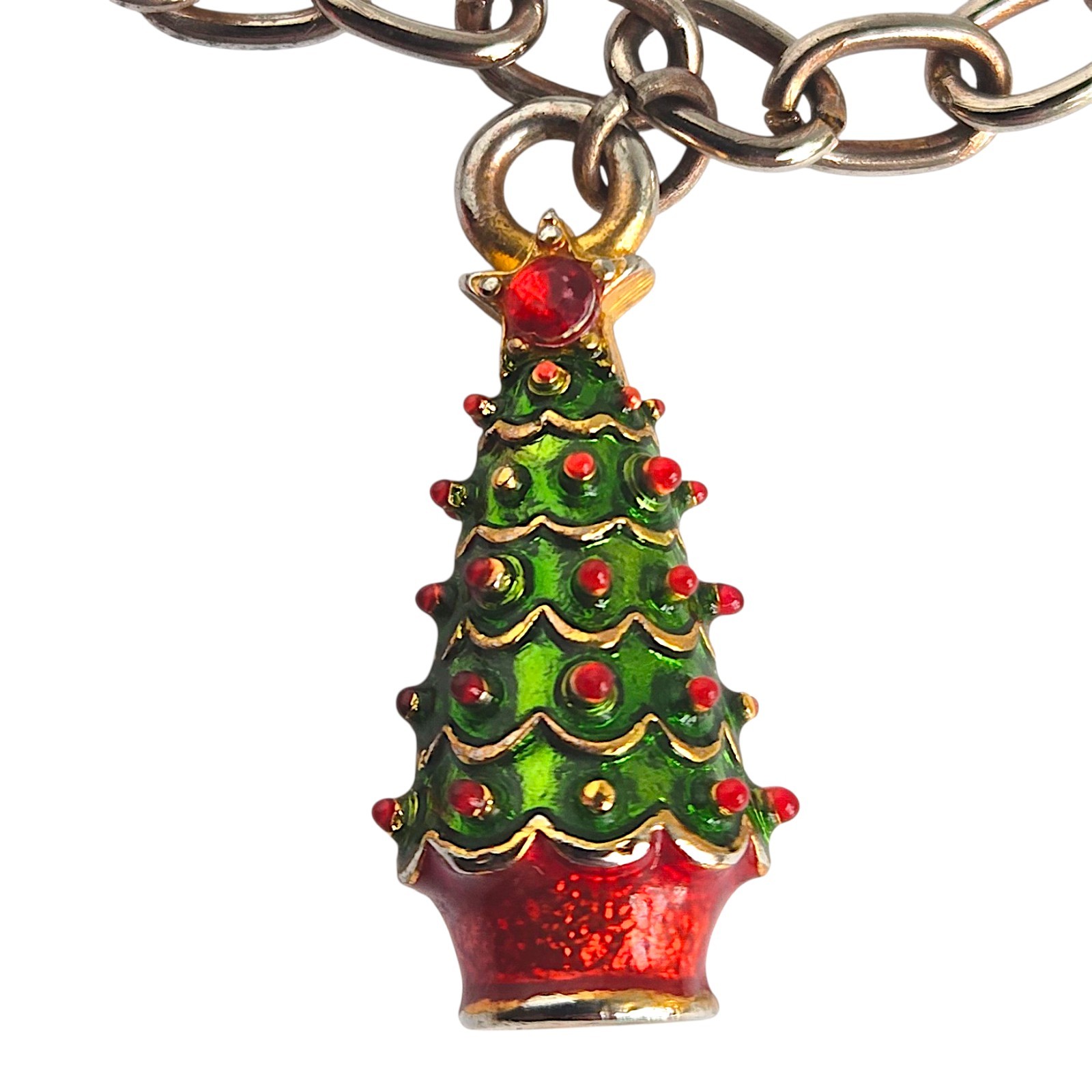 Vtg Christopher Radko Christmas Charm Bracelet Enamel Tree Angel Wreath 7.25”