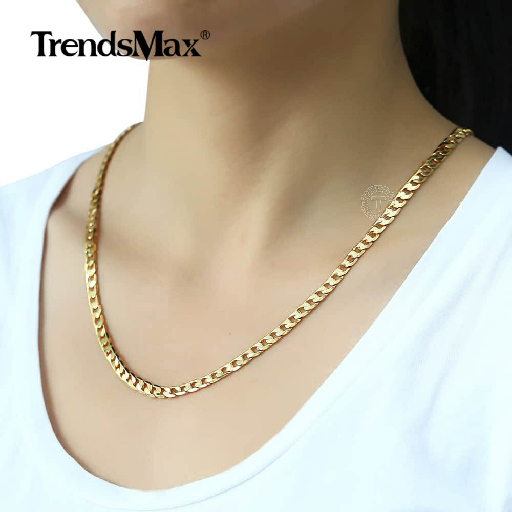 5mm Gold Filled Cut Curb Chain Necklace Womens Mens Link Gift 18 20 22 24 inches