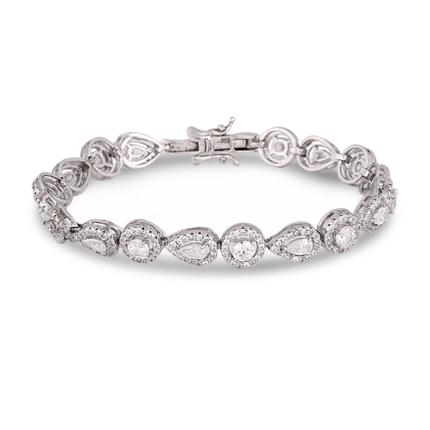 11 Ct Pear and Round Cut Cubic Zirconia Wedding Linking Bracelet 7 IN 925 Silver