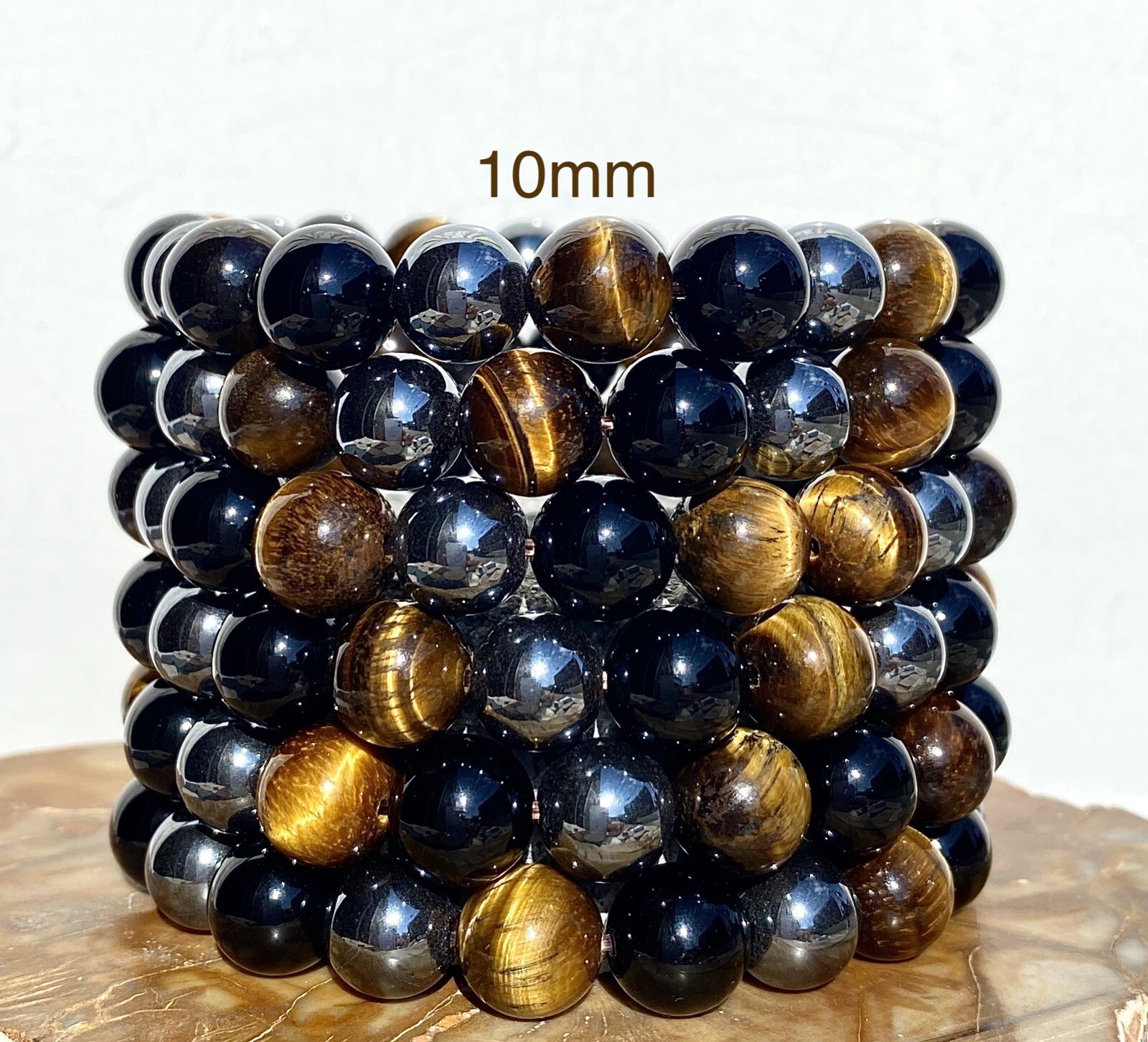 Wholesale 6 Pcs Natural Tiger Eye Hematite Black Onyx 10mm 7.5” Crystal Bracelet