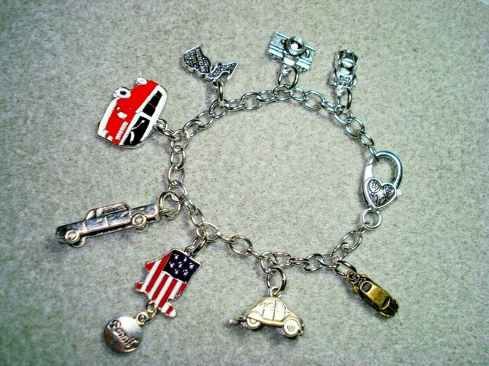 Michigan Transportation Car Charms on a Sweet Heart Clasp 7 1/2″ SP Bracelet