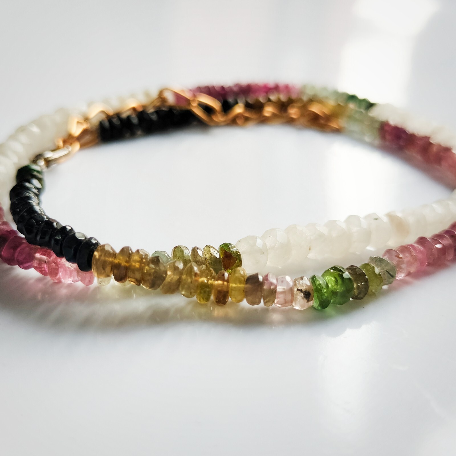 Multi Turmuline & Moonstone Beads Necklace 18 inch Long , 55 cts Gift for Mom,