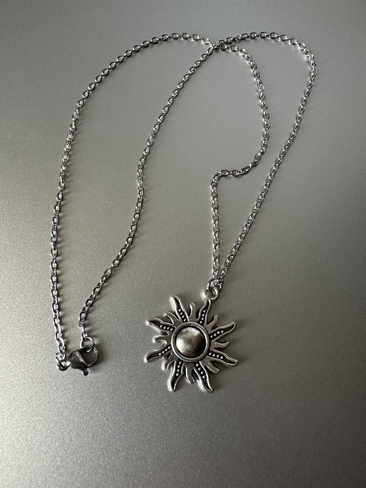 Sun Necklace Chain Sun Shine Pendant Charm Antique Plated Silver Tone Women Men