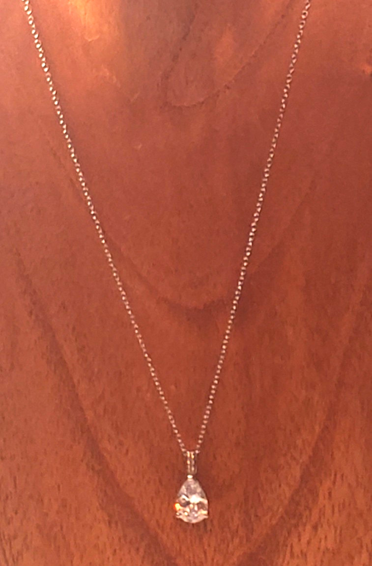 Crislu Sterling Silver Platinum Plated Necklace Cubic Zirconia Teardrop 19 Inch
