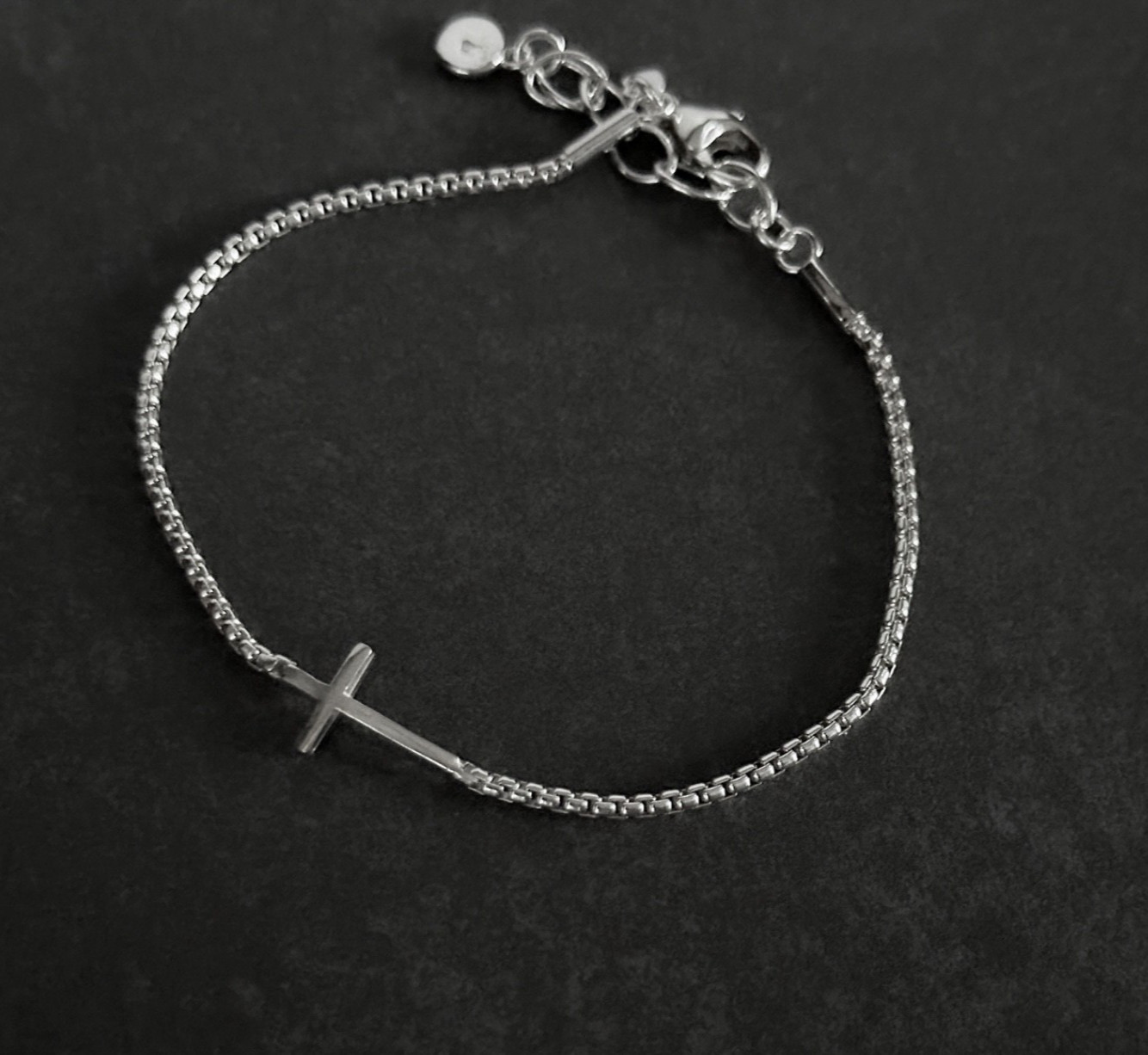 Sterling Silver Cross Bracelet Box Chain 1.8mm, adjustable