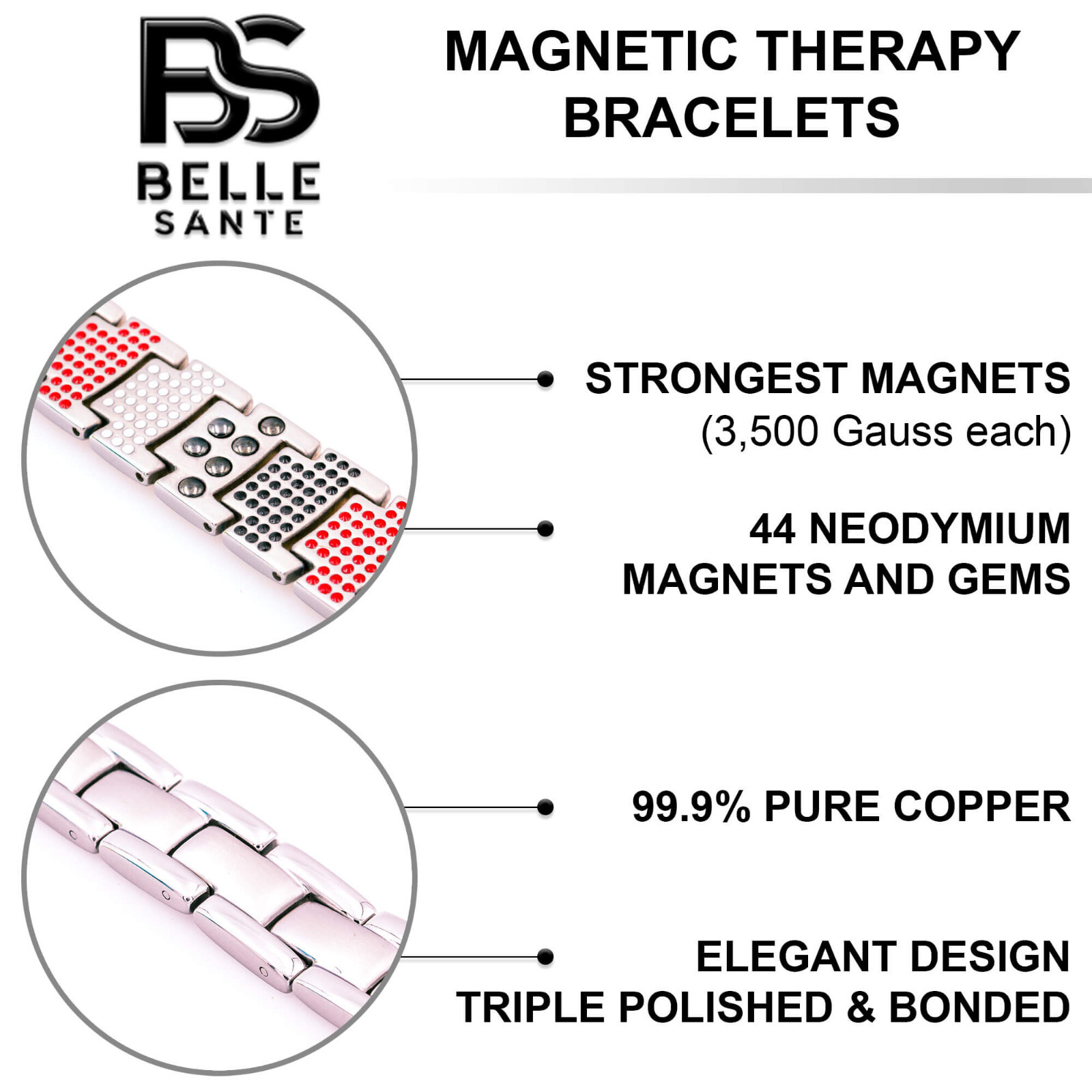Gorgeous Pure Copper Magnetic Bracelet Enhance Balance Energy Power Calm Joy