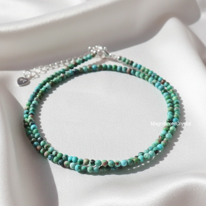 2mm Natural Turquoise Beads Choker Minimalist Dainty Healing Necklace Protection