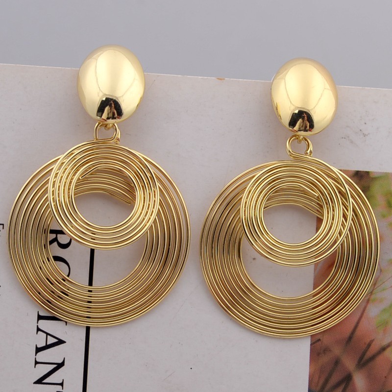 Round Spiral Dangle Drop Earrings Gold Silver Tone Geometric Statement Women