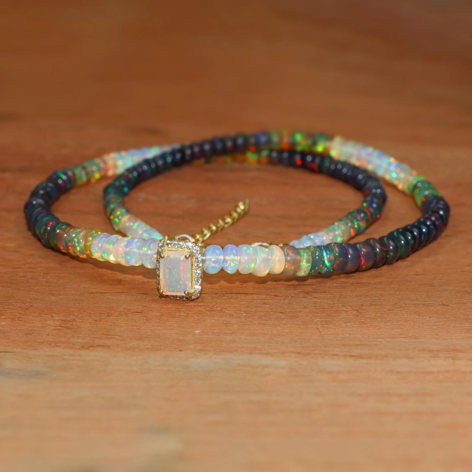 Multifire Black Opal Smooth Shaded Beads Necklace, Natural Octagon Cut Opal
