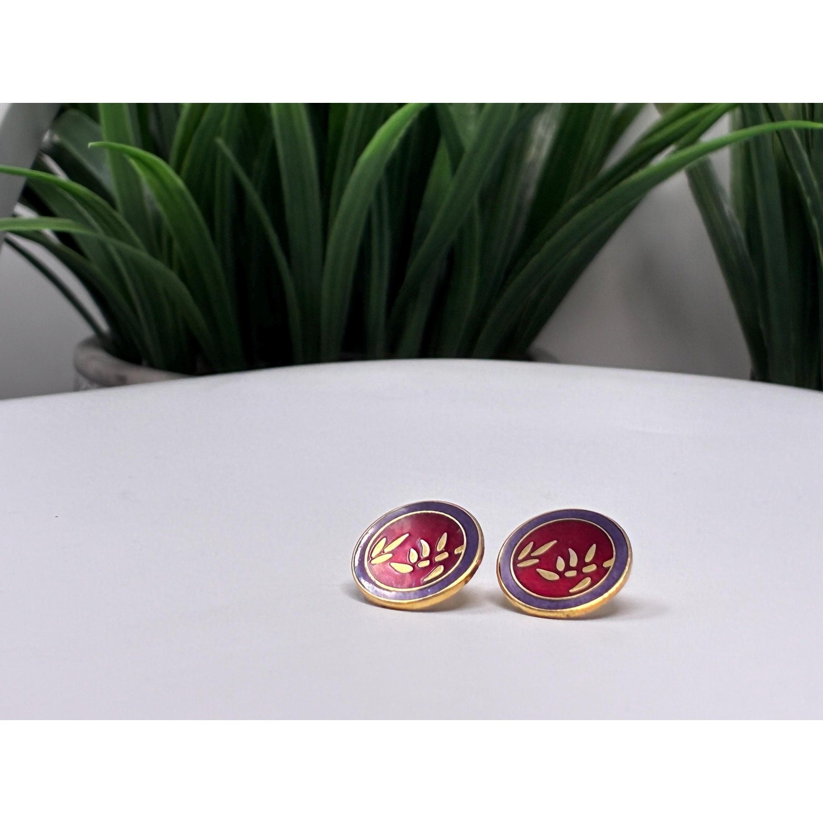 Vintage Laurel Burch Bamboo Earrings-80s 90s Gold Tone Cloisonné Enamel Earrings