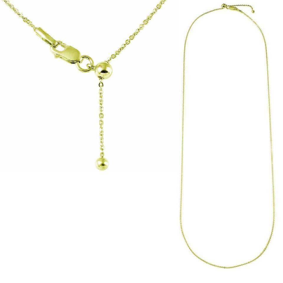 24″ Sterling Silver Adjustable Slider 0.8 mm Flat Rolo Chain Necklace w/ Bead