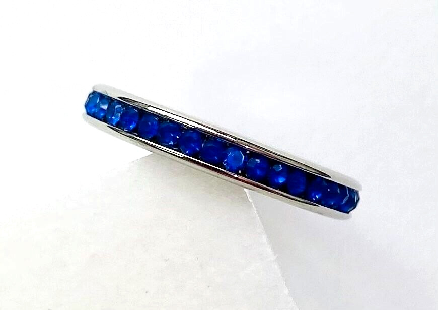 QVC Steel by Design Crystal Birthstone Eternity Band Ring Sapphire September 6