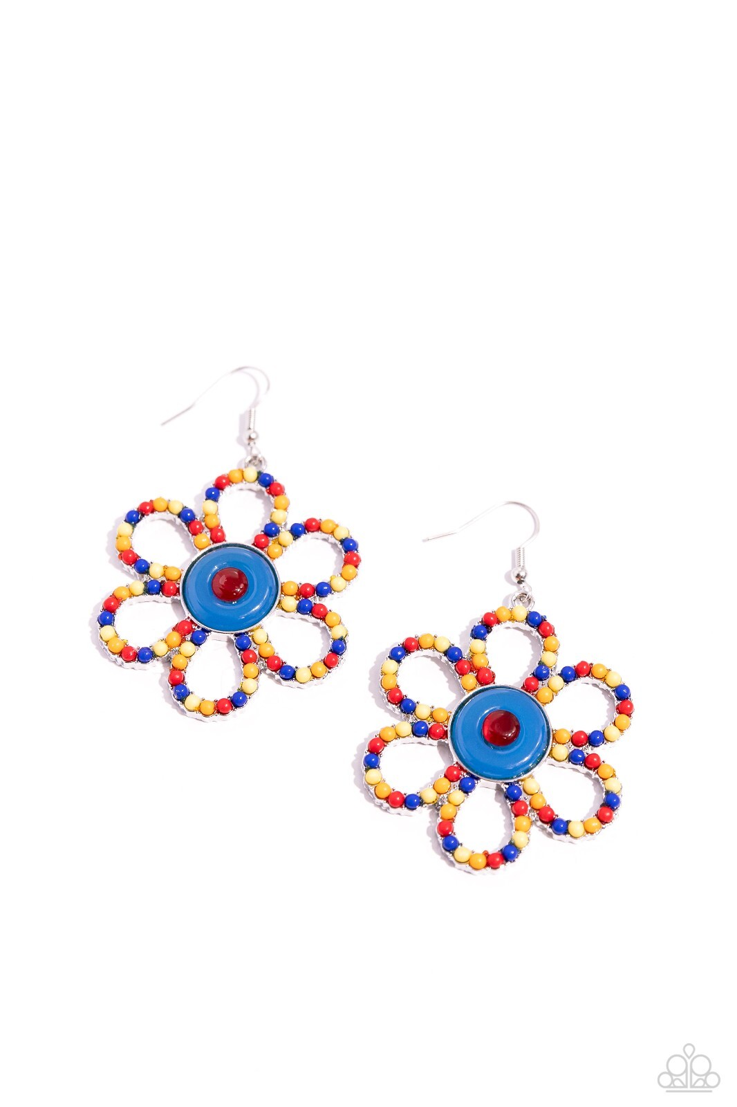 Paparazzi FLOWER Forward – Red – Multi Acrylic Petals – Red & Blue Center – Earr