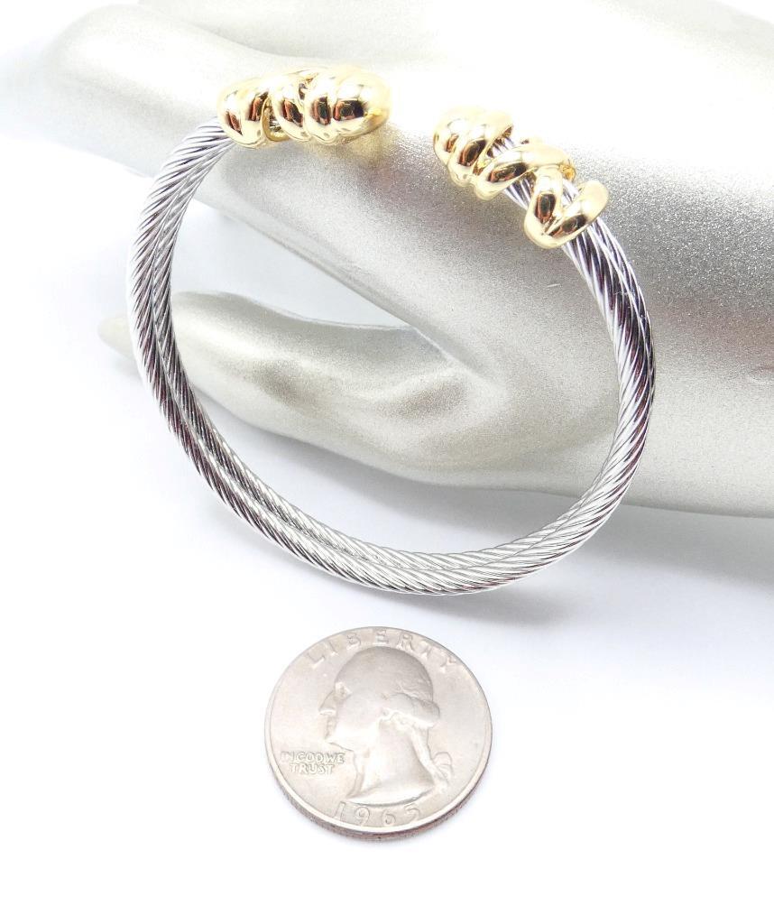 LUXURIOUS 18kt Gold Plated Crisscross X End Tips Double Cable Cuff Bracelet