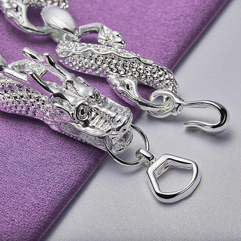CHSHINE 925 Sterling Silver Dragon Bracelet Open Ring Adjustable Jewelry Sets