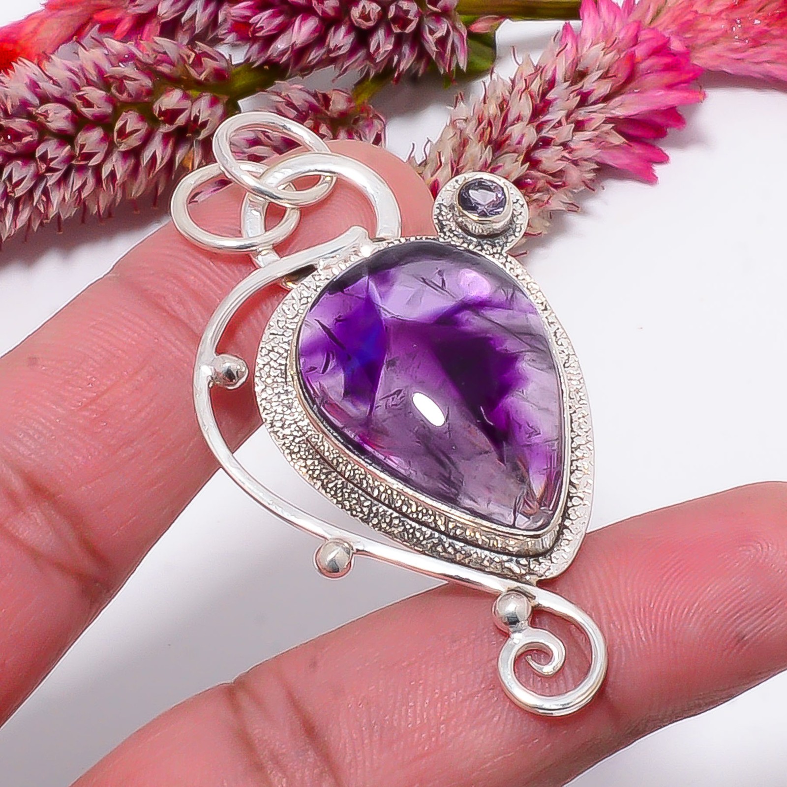 Trapiche Amethyst – Brazil, Purple Amethyst 925 Sterling Silver Pendant 2.26″ S8