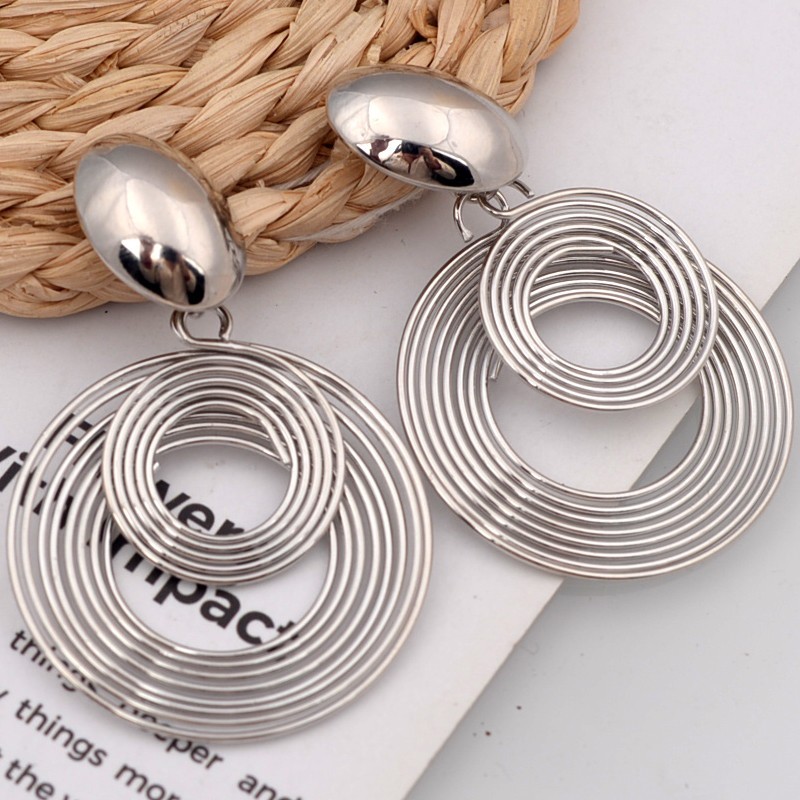 Round Spiral Dangle Drop Earrings Gold Silver Tone Geometric Statement Women