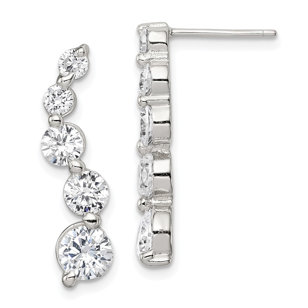 Sterling Silver Rhodium-plated Polished CZ Journey Earrings