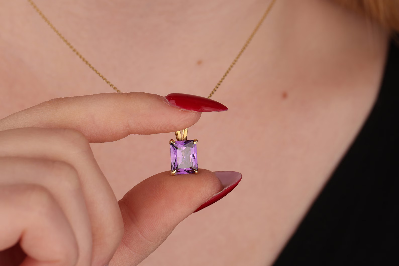 Elegant Amethyst Pendant, Gold Plated 925 Silver Anniversary gift for her