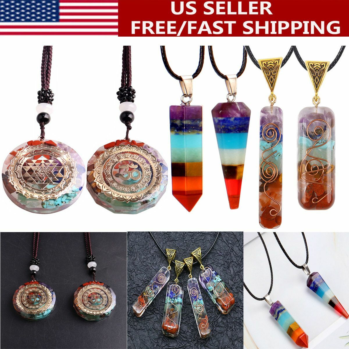 7 Chakra Natural Stone Energy Pendant Necklace Yoga Reiki Healing Amulet Gifts