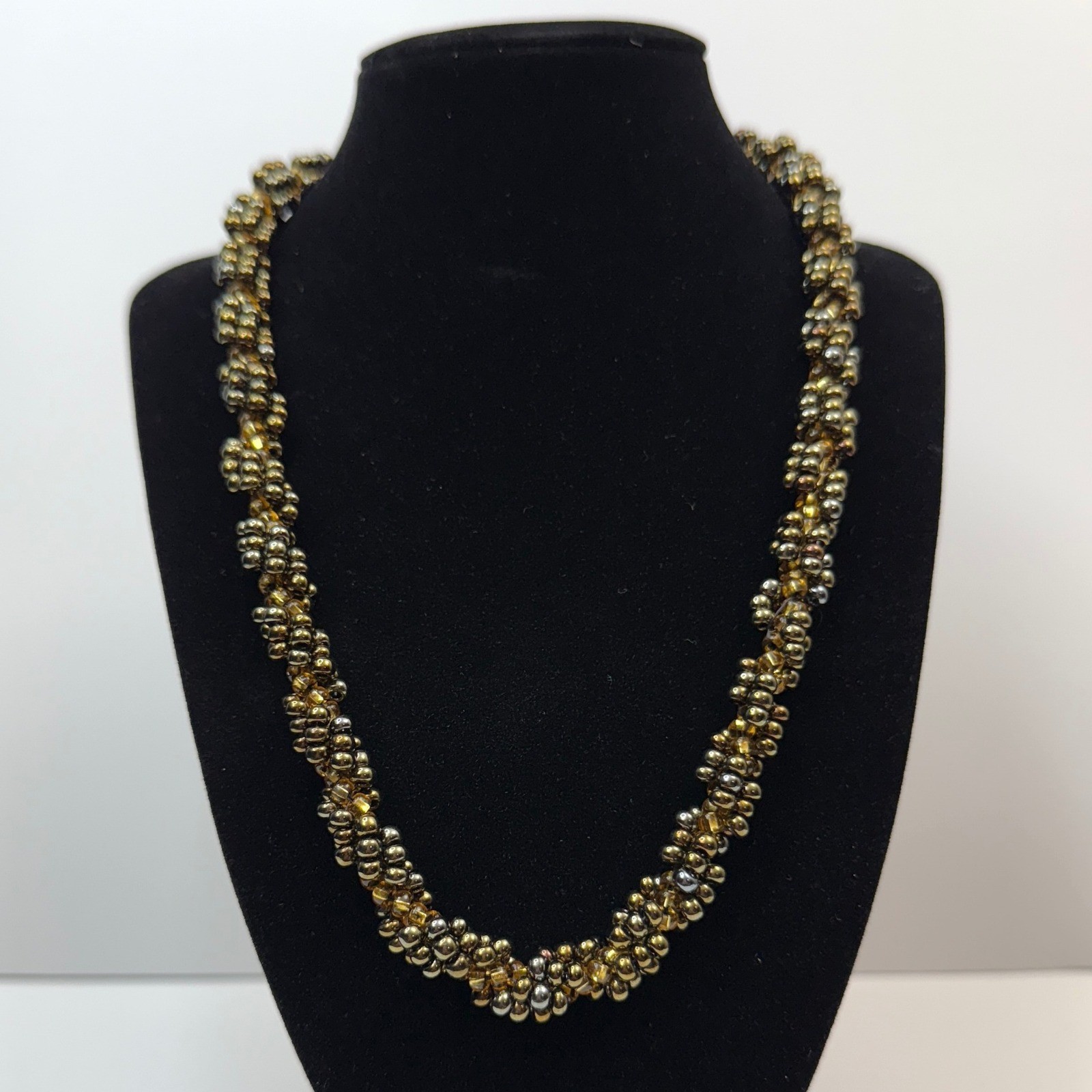 Cluster Glass Beaded Necklace Statement Twisted Gold Multi Color Jewelry 10 in L