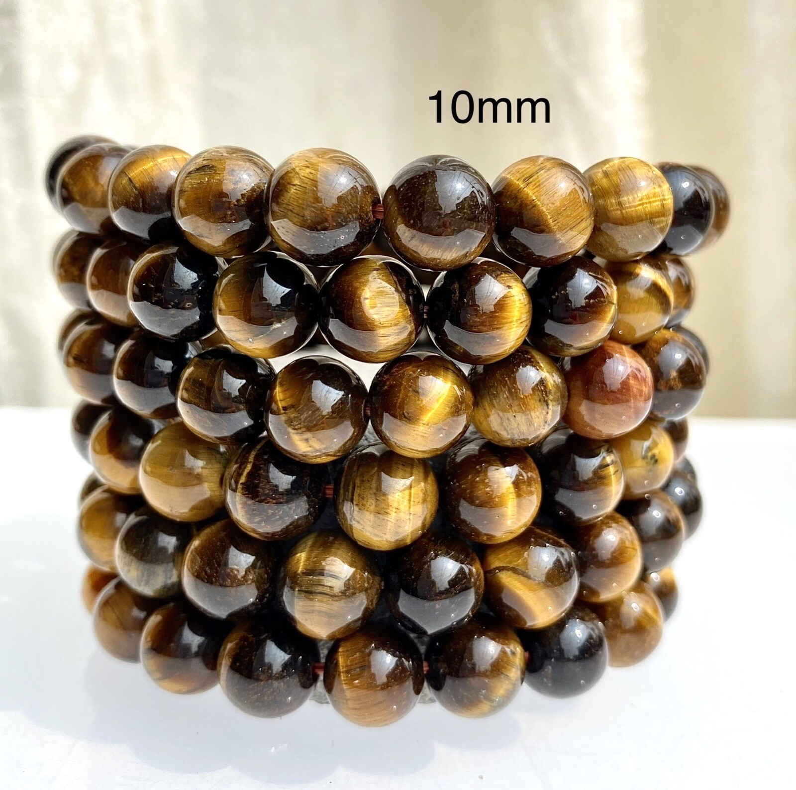 Wholesale 6 Pcs Natural Tiger Eye 10mm 7.5” Crystal Healing Stretch Bracelet
