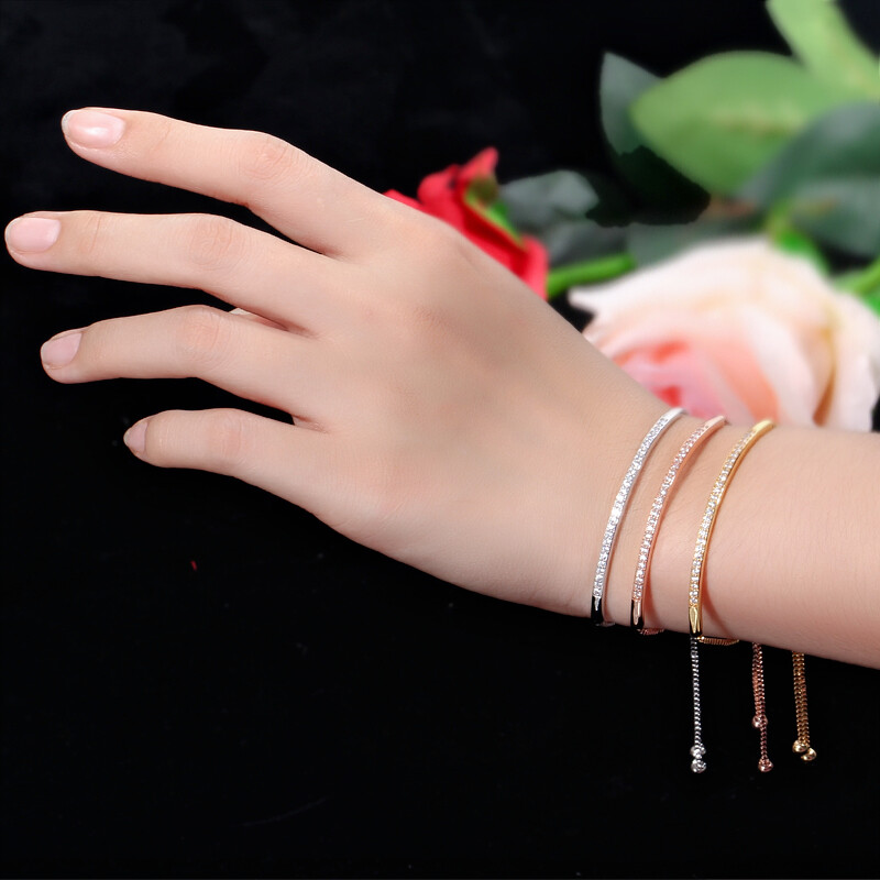 CWWZircons Adjustable CZ Rose Gold Bracelet Bangle for Women Fashion Jewelry