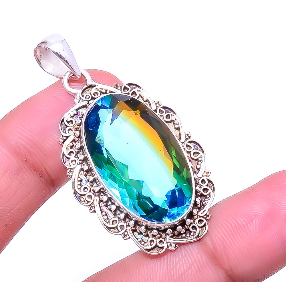 Bi-Colour Tourmaline Fine Art 925 Sterling Silver Pendant 1.95″ P_9411_197_94