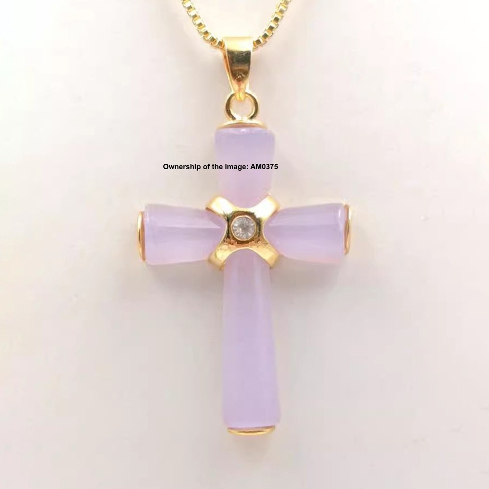 NEW Yellow Alloy Heating Jade Pendant Women Men Purple Jade Cross Pendant