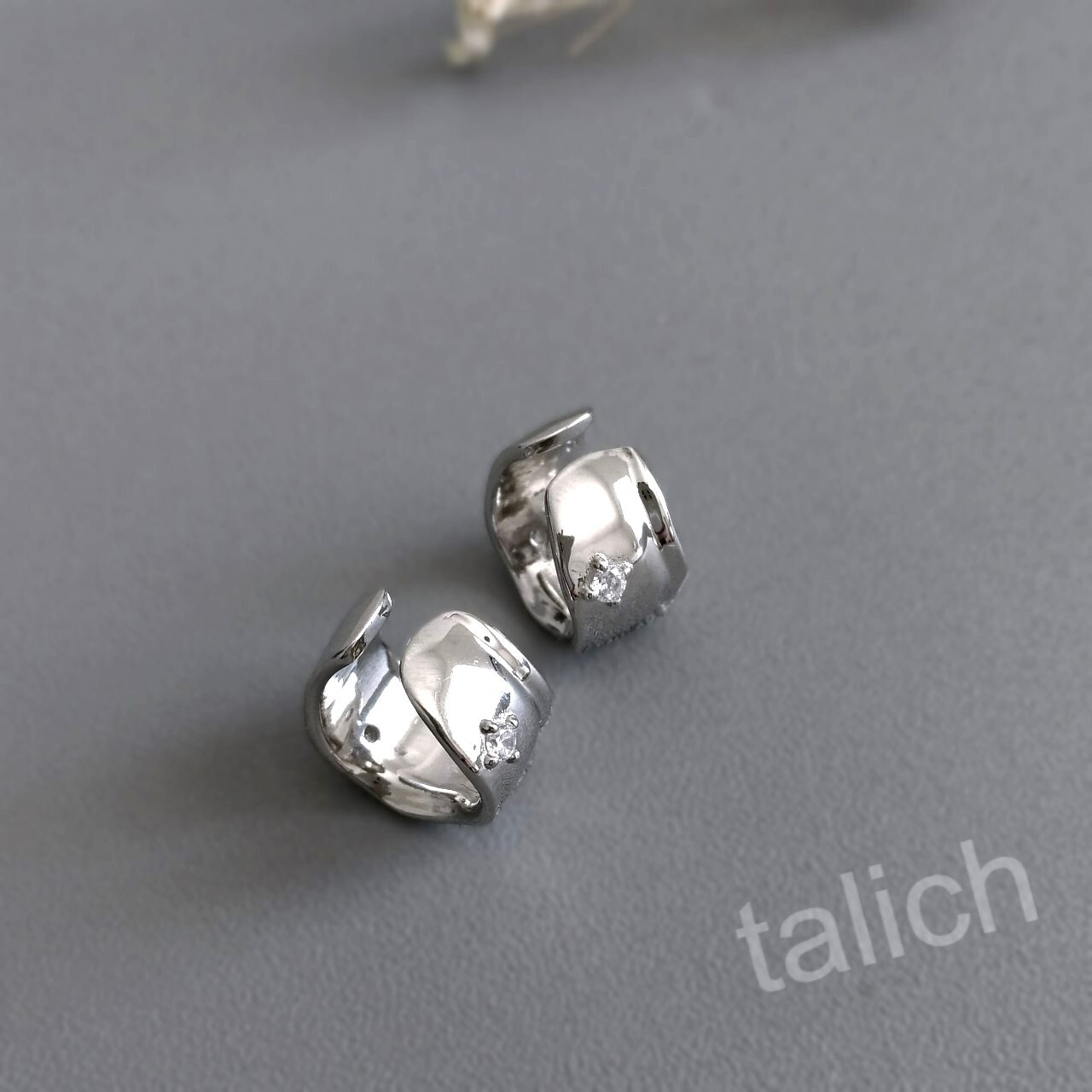 PAIR Organic Sterling Silver Ear Cuff with Tiny CZ Non Piercing Unique Minimal