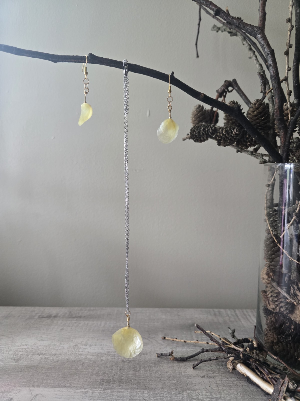 Yellow Jingle Shell Dangle Earrings Handmade Boho Coastal Ocean Beach Jewelry