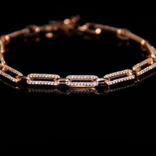 1Ct Round Cut Simulated Diamond Women’s Bracelet 14K Rose Gold Plated Silver