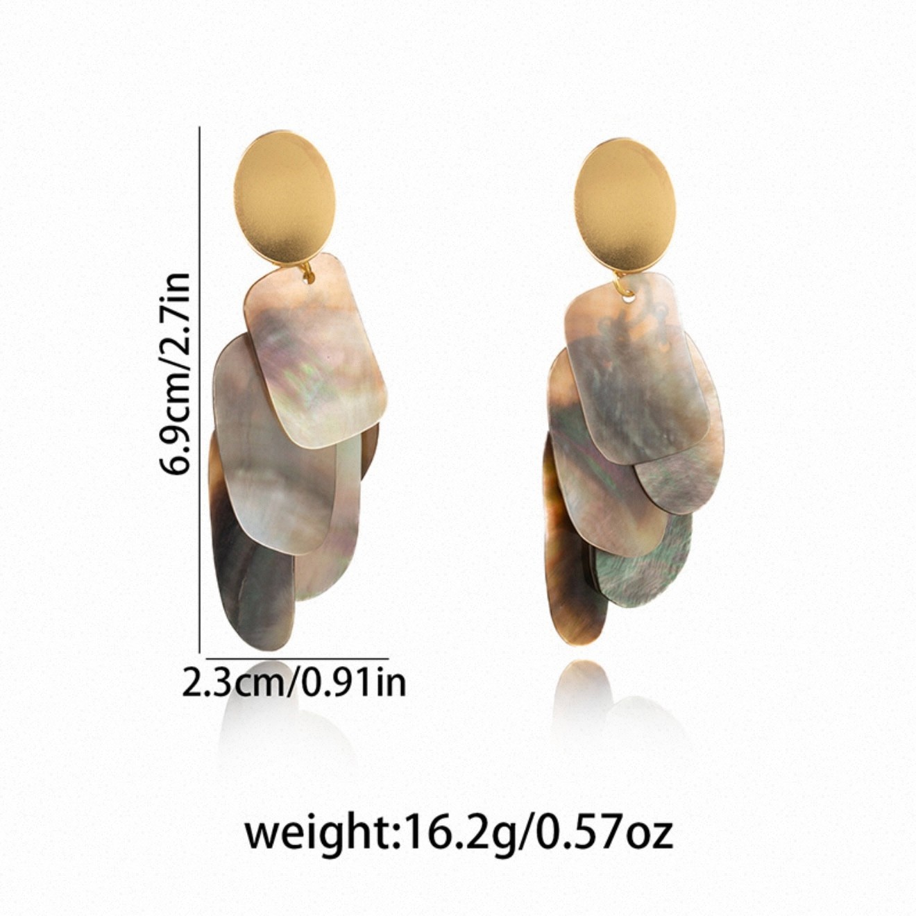 Handmade Natural Abalone Shell Earrings,925 Silver Post Gold Plated Brass