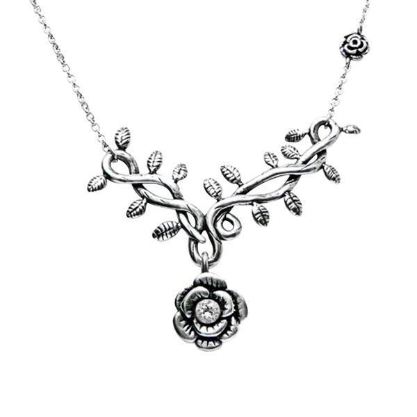 Rose Vine with White CZ Necklace By Controse