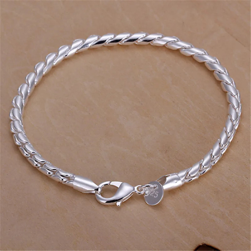 925 Sterling Silver Bracelets 4mm Snake Chain Screw Fits European Silver Charms