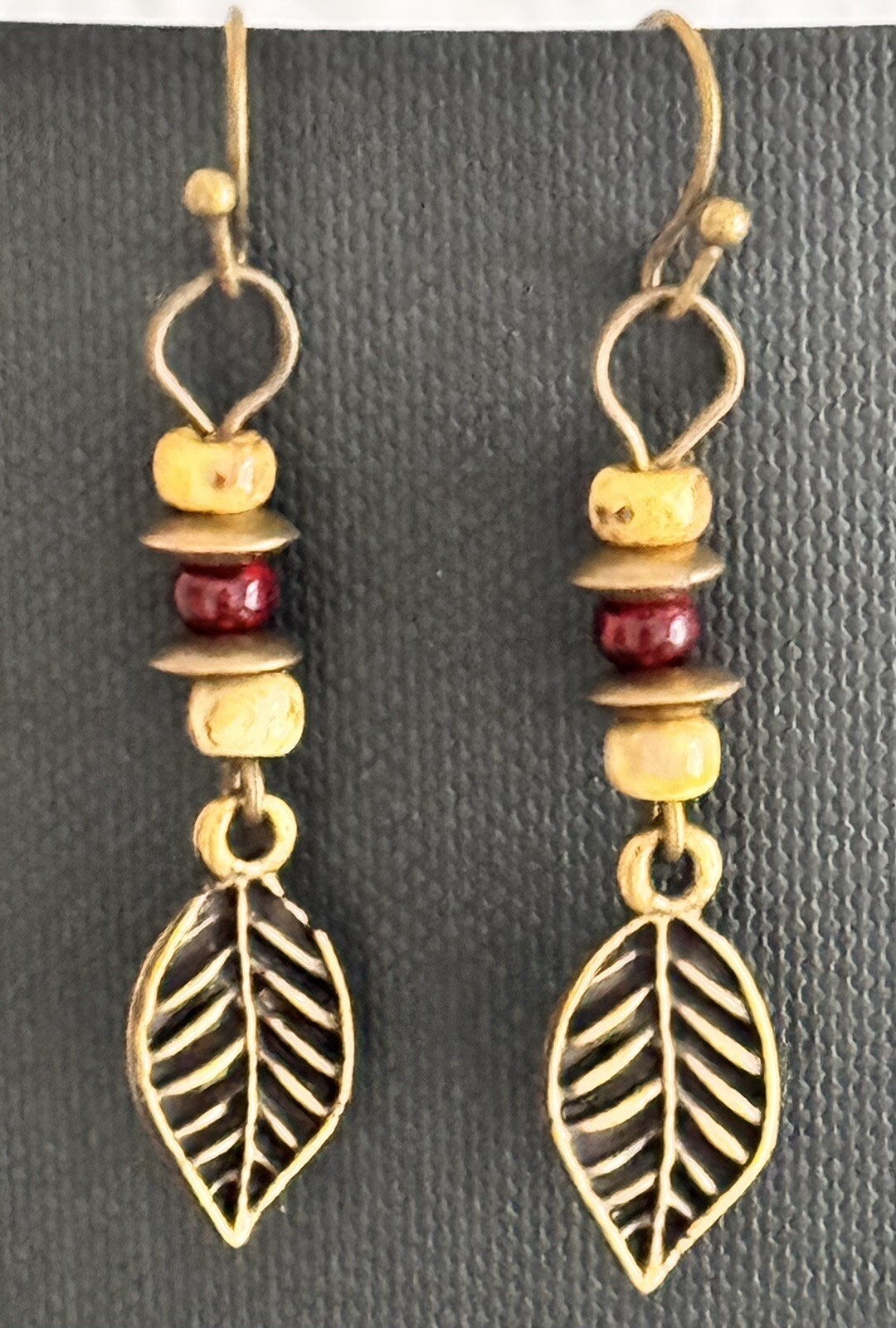 Bronze Tone Etched Leaf Earrings. Fall. Nature.